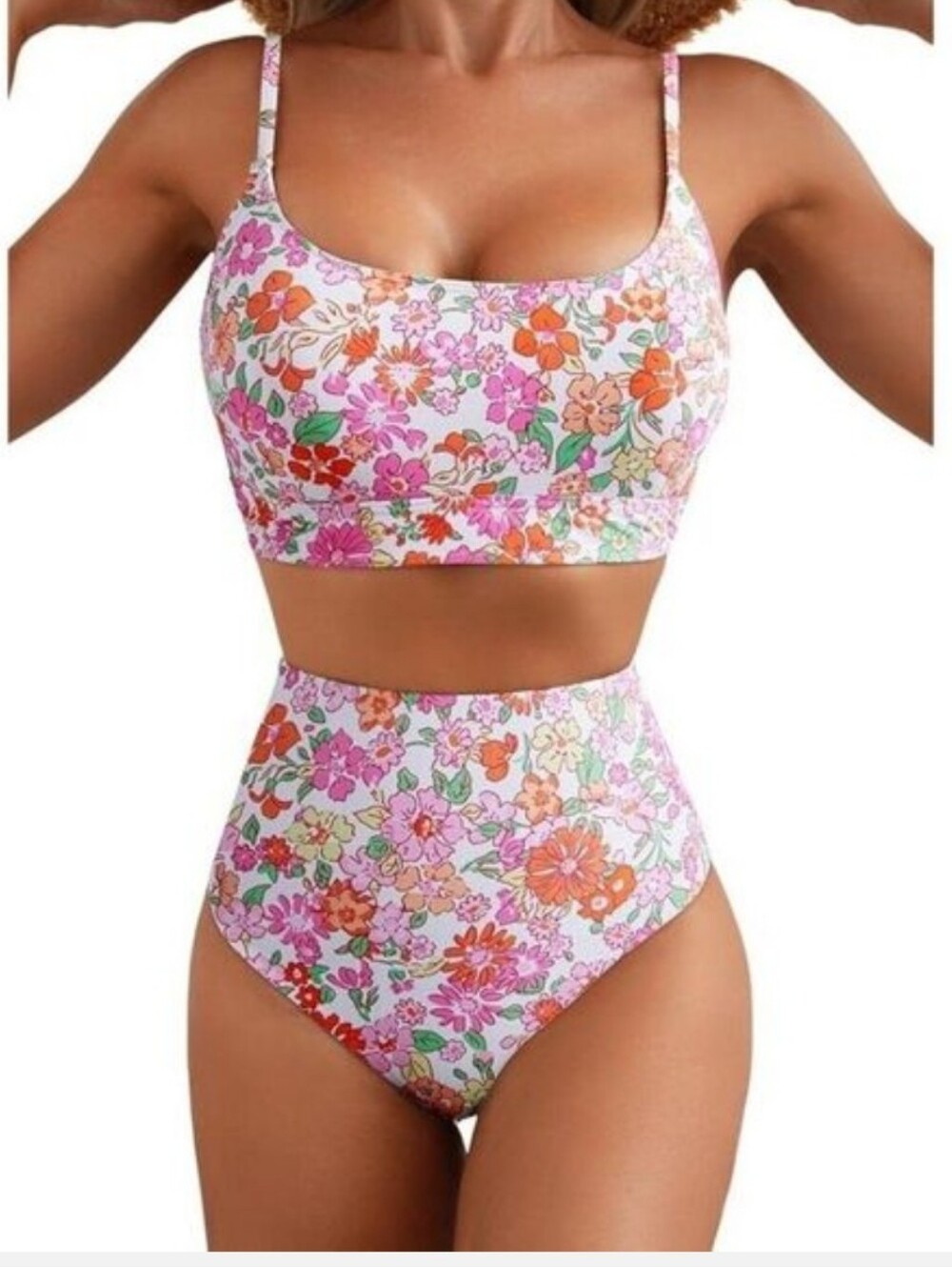 Amazon Herseas Pink Floral High-Waist Bikini Set XL